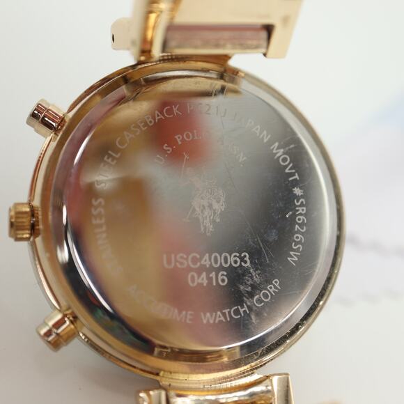 US POLO ASSN Ladies Pink Gold Tone Watch 40mm Jewel Bezel with New Battery - Picture 13 of 13